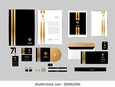 Gold, Black And Silver Corporate Identity Template For Your Business Includes CD Cover, Business Card, Folder, Ruler, Envelope And Letter Head Designs 6