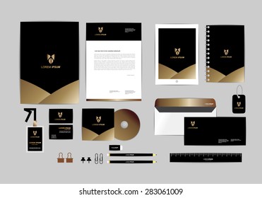 Gold, Black And Silver Corporate Identity Template For Your Business Includes CD Cover, Business Card, Folder, Ruler, Envelope And Letter Head Designs 2