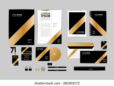 gold, black and silver corporate identity template for your business includes CD Cover, Business Card, folder, ruler, Envelope and Letter Head Designs 7