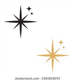 Gold and black sparkle stars icon. Set of golden and black star icons in different style. Shiny twinkle golden and black stars for decoration. vector illustration. EPS 10 AI