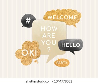 Gold and black speech bubble vectors set