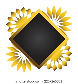 Gold and black square frame with floral ornament. Element for design