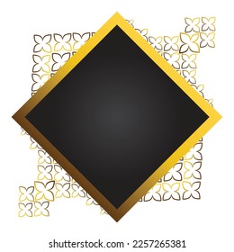 Gold and black square frame with floral ornament. Element for design