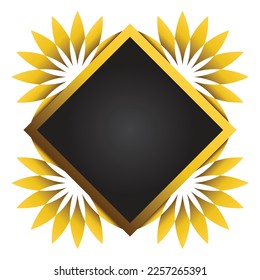 Gold and black square frame with floral ornament. Element for design