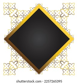 Gold and black square frame with floral ornament. Element for design