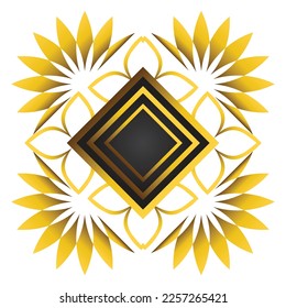 Gold and black square frame with floral ornament. Element for design