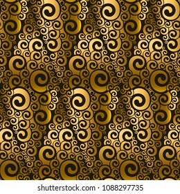 gold and black swirl seamless pattern. Art Nouveau abstract geometry repeatable motif for background, fabric, wrapping paper. complex stock vector illustration. 
