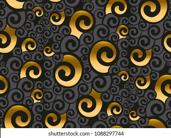 gold and black swirl seamless pattern. Art Nouveau abstract geometry repeatable motif for background, fabric, wrapping paper. complex stock vector illustration. 
