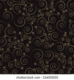 Gold and black swirls seamless pattern