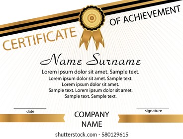 Gold and black template certificate of achievement. Elegant background. Winning the competition. Reward. Vector illustration.