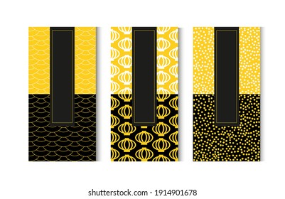 Gold and black vertical set design vector. Label or packaging template in Japanese style for elegant luxury products.