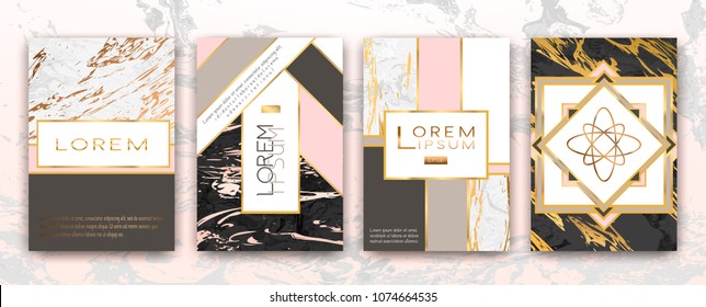 Gold, black, white marble template, artistic covers design, colorful texture, realistic cube, backgrounds. Trendy pattern, graphic poster, geometric brochure, cards. Vector illustration.