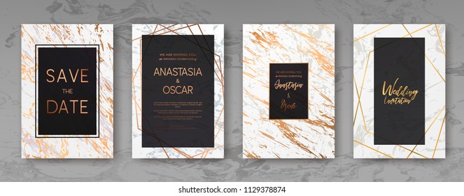 Gold, black, white marble template, artistic covers design, colorful realistic texture, luxury backgrounds. Trendy pattern, graphic poster, geometric brochure, cards. Vector illustration