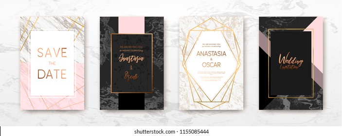 Gold, black, white marble template, artistic covers design, colorful texture, realistic cube, backgrounds. Trendy pattern, graphic poster, geometric brochure, cards. Vector illustration.