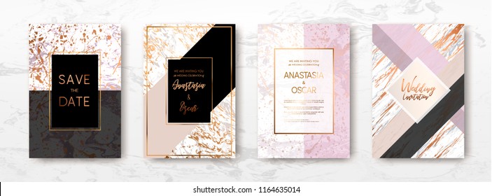 Gold, black, white marble template, artistic covers design, colorful texture, realistic cube, backgrounds. Trendy pattern, graphic poster, geometric brochure, cards. Vector illustration.