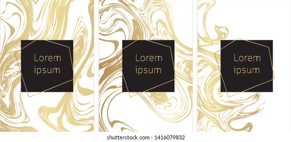 Gold, black, white marble template, artistic covers design, colorful texture, realistic cube, backgrounds. Trendy pattern, graphic poster, geometric brochure, cards. Vector illustration. 