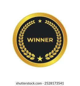 Gold and black winner badge with laurel wreath and stars. Perfect for awards, competitions, and recognition certificates. Ideal for branding or honoring achievements with a premium design.