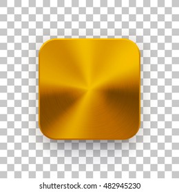 Gold blank app icon, technology button template with metal texture, chrome, steel, copper, realistic shadow and transparent background for web sites, interfaces, applications, apps. Vector.