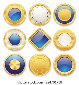 Gold blank badge collection on white background