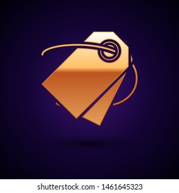 Gold Blank label template price tag icon isolated on dark blue background. Empty shopping discount sticker. Template discount banner.  Vector Illustration