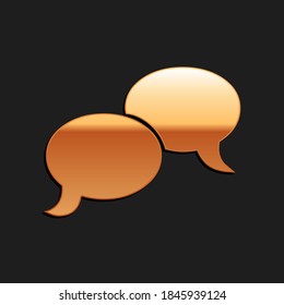 Gold Blank speech bubbles icon isolated on black background. FAQ sign. Copy files, chat speech bubble and chart web icons. Long shadow style. Vector.