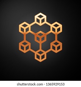 Gold Blockchain technology icon isolated on black background. Cryptocurrency data sign. Abstract geometric block chain network technology business. Vector Illustration Gold Blockchain technology icon isolated on black background. Cryptocurrency data sign. Abstract geometric block chain network technology business. Vector Illustration