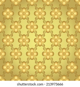 Gold blossom and spiral seamless pattern on pastel background. Sweet bloom for vintage or modern design.