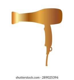 Gold Blow Dryer . Hair Dryer. Hairdresser Symbol - Vector Illustration