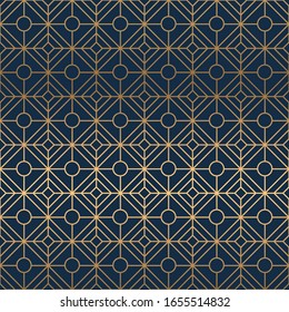 gold with blue abstract art deco pattern, Seamless vector pattern. Vector texture