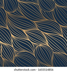 gold with blue abstract pattern hand drawn background, Seamless vector pattern. Vector texture