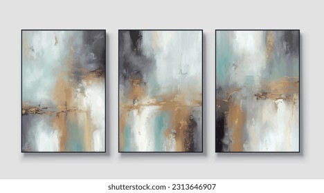 Abstrakte, abstrakte Gold- und Blautöne, Vektormuster, Triptych im Boho-Stil