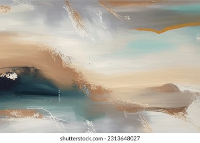 Gold and blue abstract vector watercolor wall art