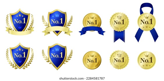 Gold and blue award emblem set with an air of luxury