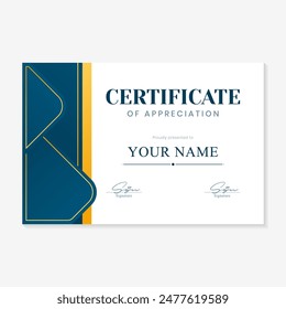 gold and blue background award certificate template