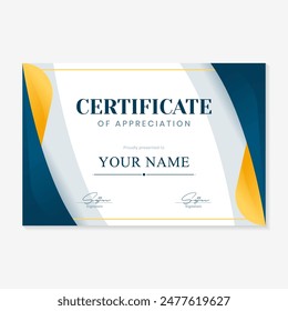 gold and blue background award certificate template