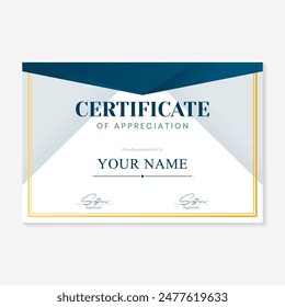 gold and blue background award certificate template