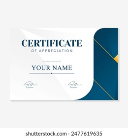 gold and blue background award certificate template