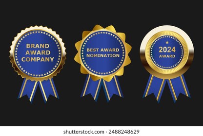 Gold blue badge as Award. Year 2024. Company brand awards.