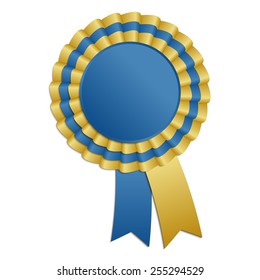 Gold and blue blank award rosette with ribbon