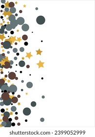 Gold, blue, brown, black confetti with circles and stars. Cosmic shine. Christmas abstract pattern. Beautiful illustration for postcard, banner, web. Background for the image. Vector illustration