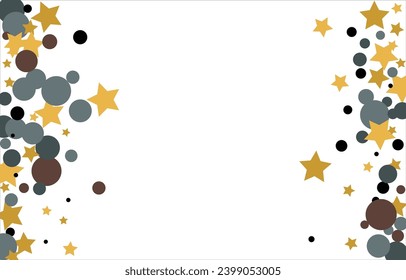 Gold, blue, brown, black confetti with circles and stars. Cosmic shine. Christmas abstract pattern. Beautiful illustration for postcard, banner, web. Background for the image. Vector illustration