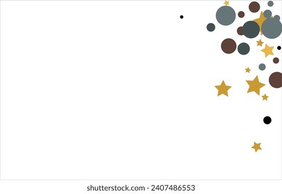 Gold, blue, brown, black confetti with circles and stars. Cosmic shine. Christmas abstract pattern. Beautiful illustration for postcard, banner, web. Background for the image. Vector illustration