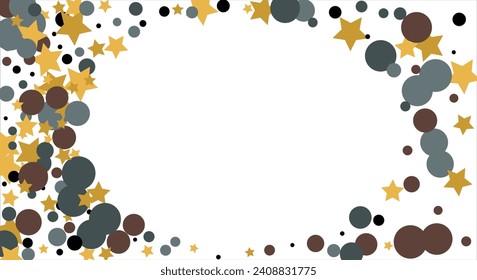 Contenti dorado, azul, marrón, negro con círculos y estrellas. Brillo cósmico. Patrón abstracto de Navidad. Hermosa ilustración para postal, banner, web. Fondo de la imagen. Ilustración del vector