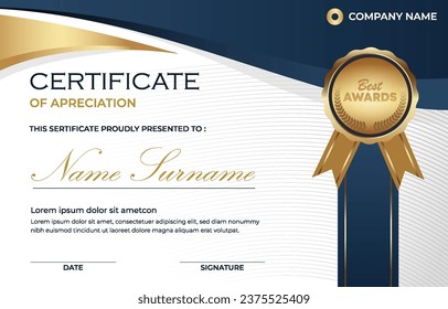 Gold and blue certificate template