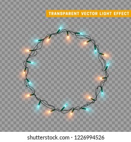 Gold and blue Christmas light garlands of round frame  