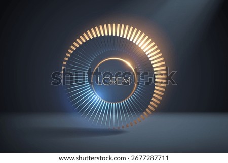 Gold and blue circle lines template with light effects