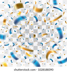 Gold and Blue Confetti. Stock vector illustration. New year, event, carnival, festival, celebration, and birthday party element. vector background