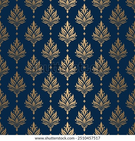 Gold and blue damask vector seamless pattern. Vintage, paisley elements. Traditional, Turkish motifs. Great for fabric and textile, wallpaper, packaging or any desired idea.