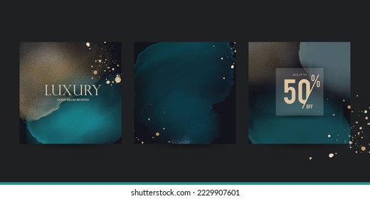 gold blue dark square luxury vector background for Christmas, new years eve and winter holiday. Instagram social media post  template for beauty, jewelry, make up.