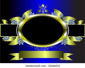 Eine goldblaue und florale Hintergrundvorlage, die Platz für Text auf hellblauem Hintergrund bietet